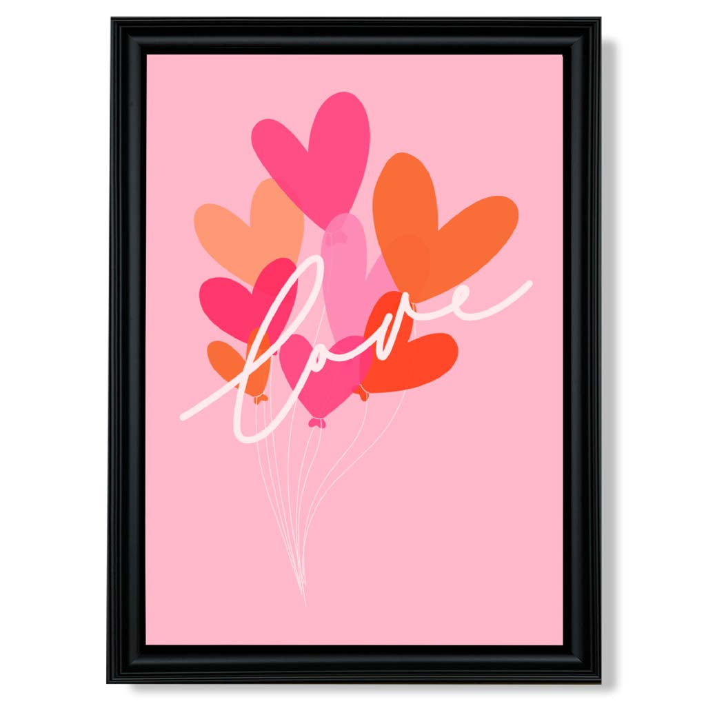 Pink Colourful Love Hearts print in Black Scoop Frame