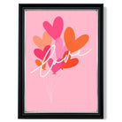 Pink Colourful Love Hearts print in Black and silver Frame