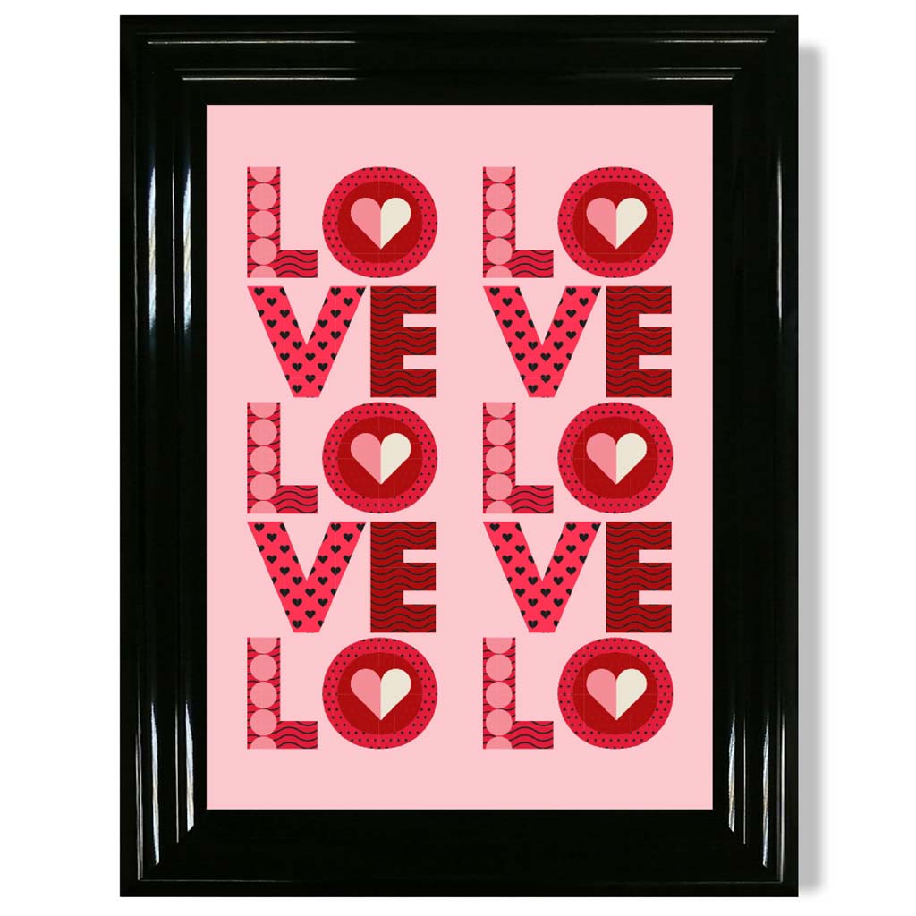 Retro Patterned Lots of LOVE  print in Black Glossy Frame