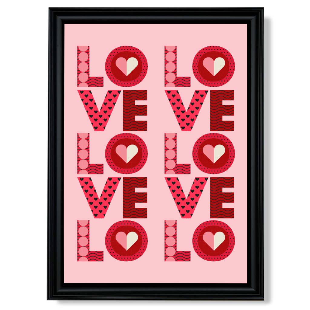 Retro Patterned Lots of LOVE  print in Black Scoop Frame