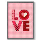 Retro Patterned LOVE  print in Dark Grey Wooden Frame