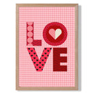 Retro Patterned LOVE  print in Light Oak Wooden Frame