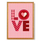 Retro Patterned LOVE  print in Oak Wooden Frame