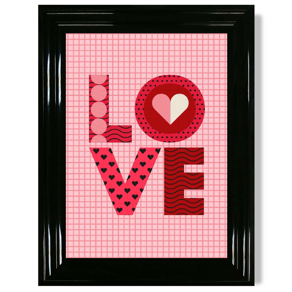 Retro Patterned LOVE  print in Black Glossy Frame