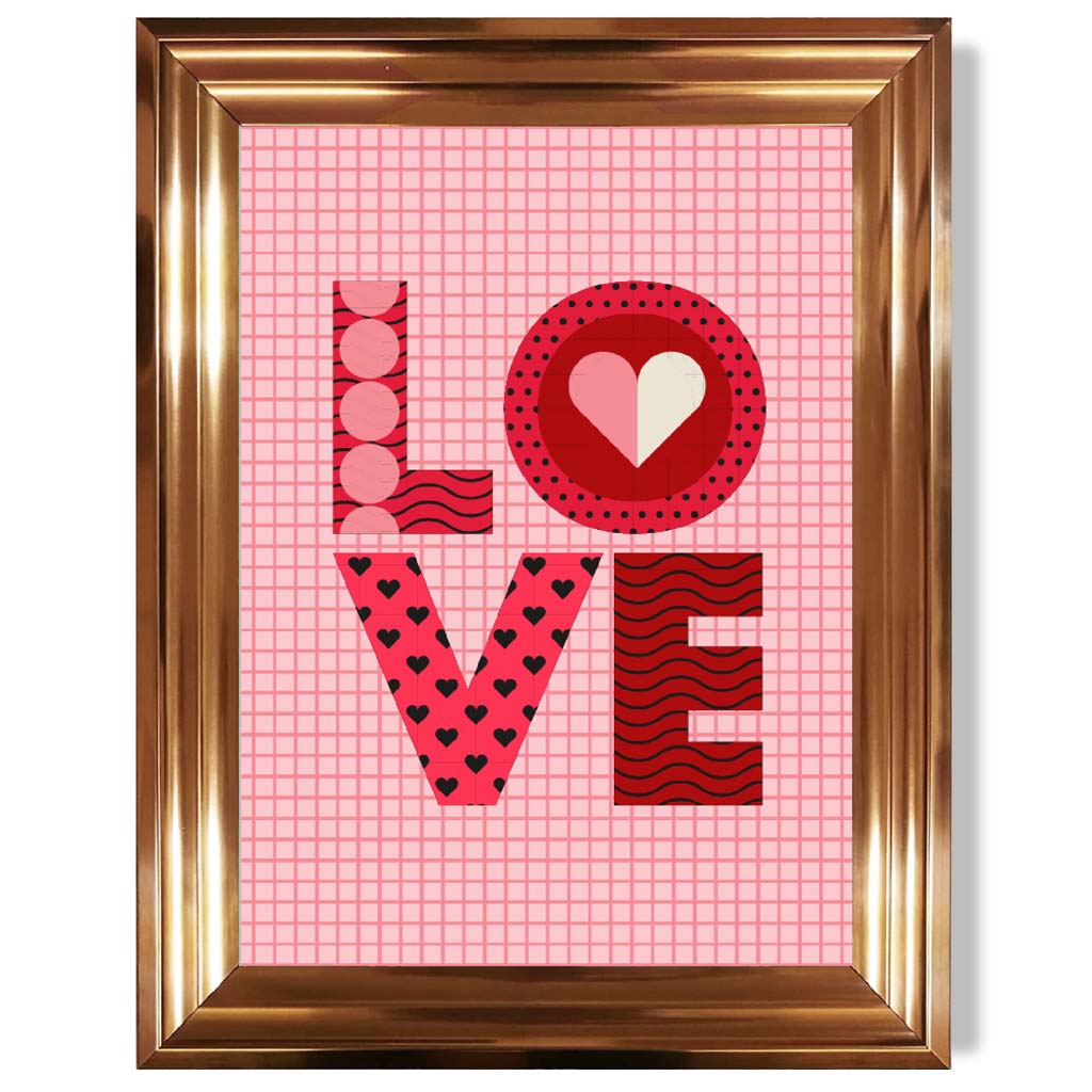 Retro Patterned LOVE  print in Copper Glossy Frame