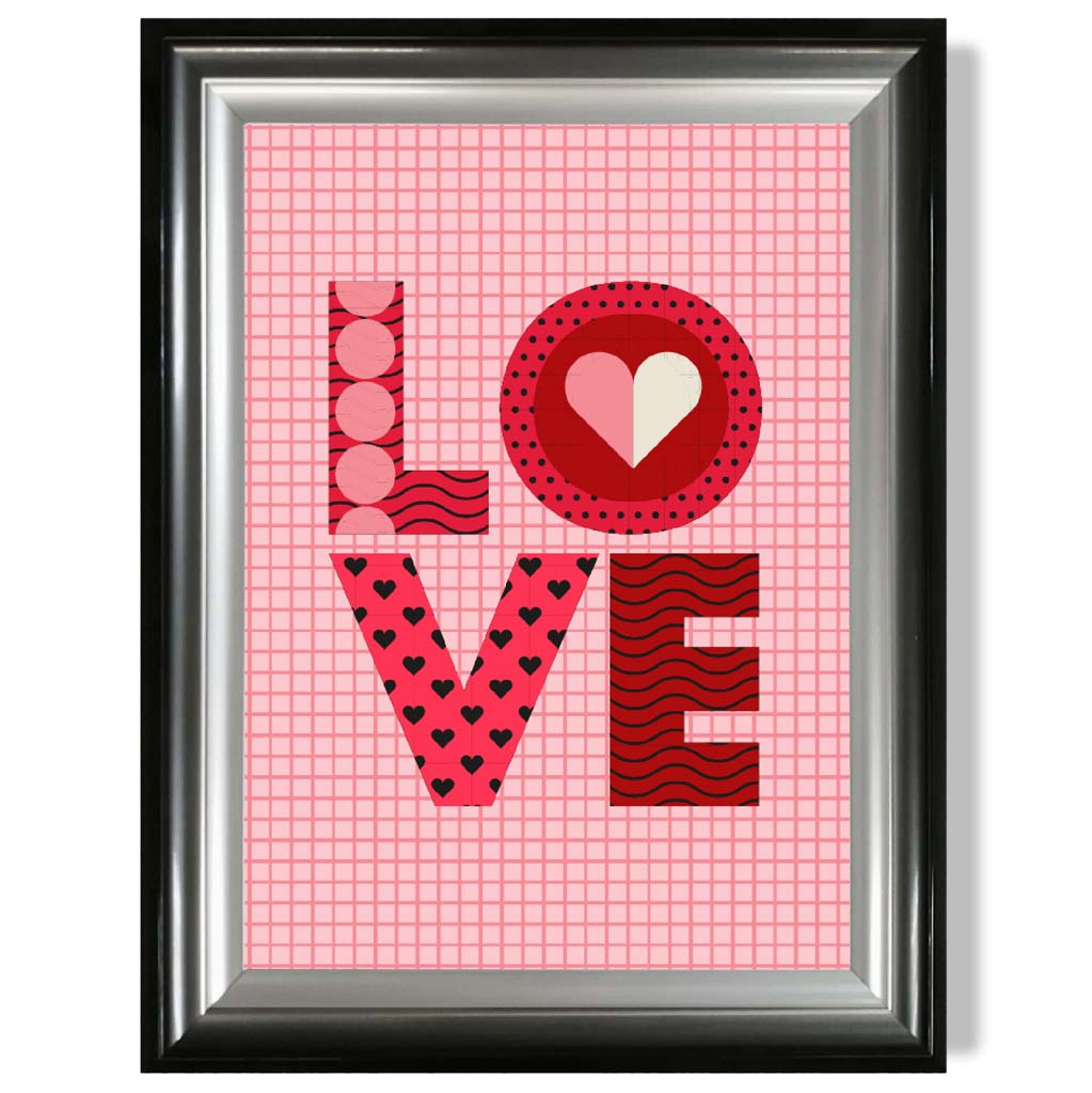 Retro Patterned LOVE  print in Gradient Glossy Frame