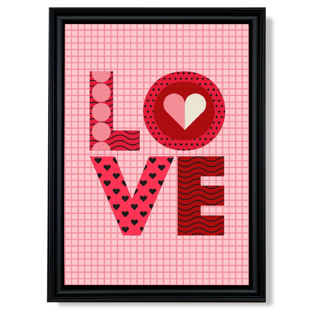 Retro Patterned LOVE  print in Black Scoop Frame