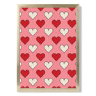 Retro Patterned Hearts print in Gold Wooden Frame