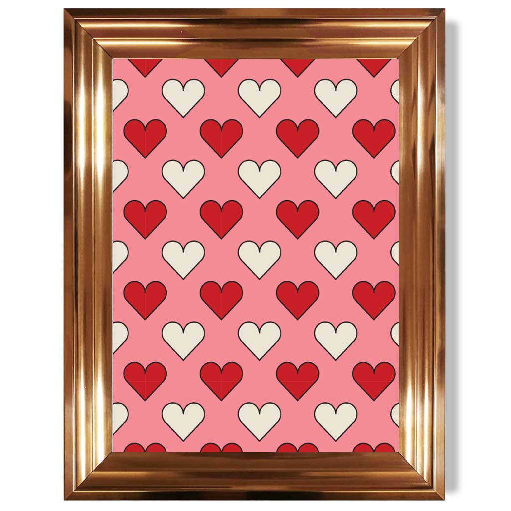 Retro Patterned Hearts print in Copper Glossy Frame