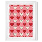 Retro Patterned Hearts print in White Glossy Frame