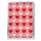 Retro Patterned Hearts print in Silver Wooden Frame