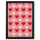 Retro Patterned Hearts print in Black and silver Frame