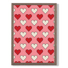 Retro Patterned Hearts print in Walnut Wooden Frame