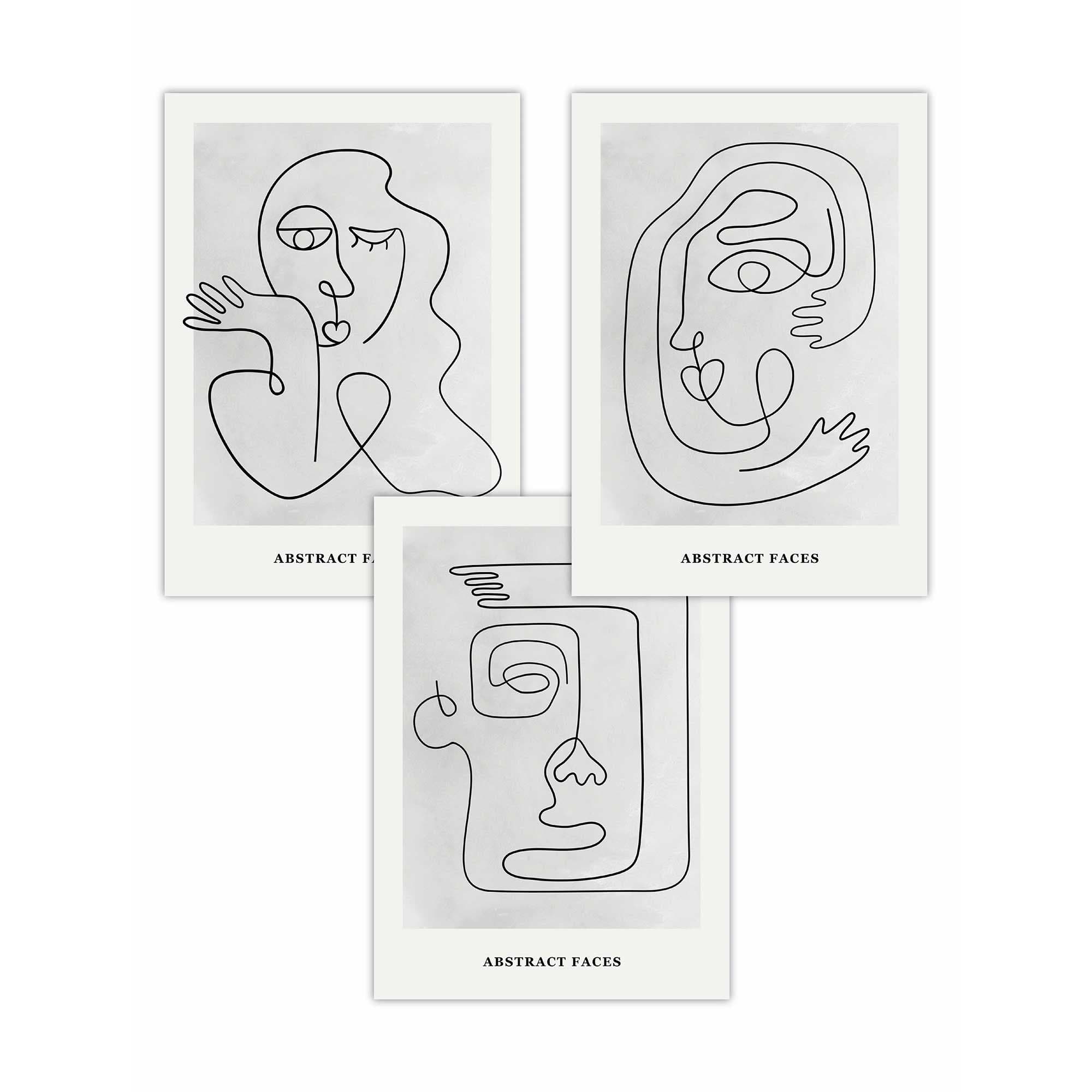 Picasso Style Grey Abstract Faces Wall Art Prints