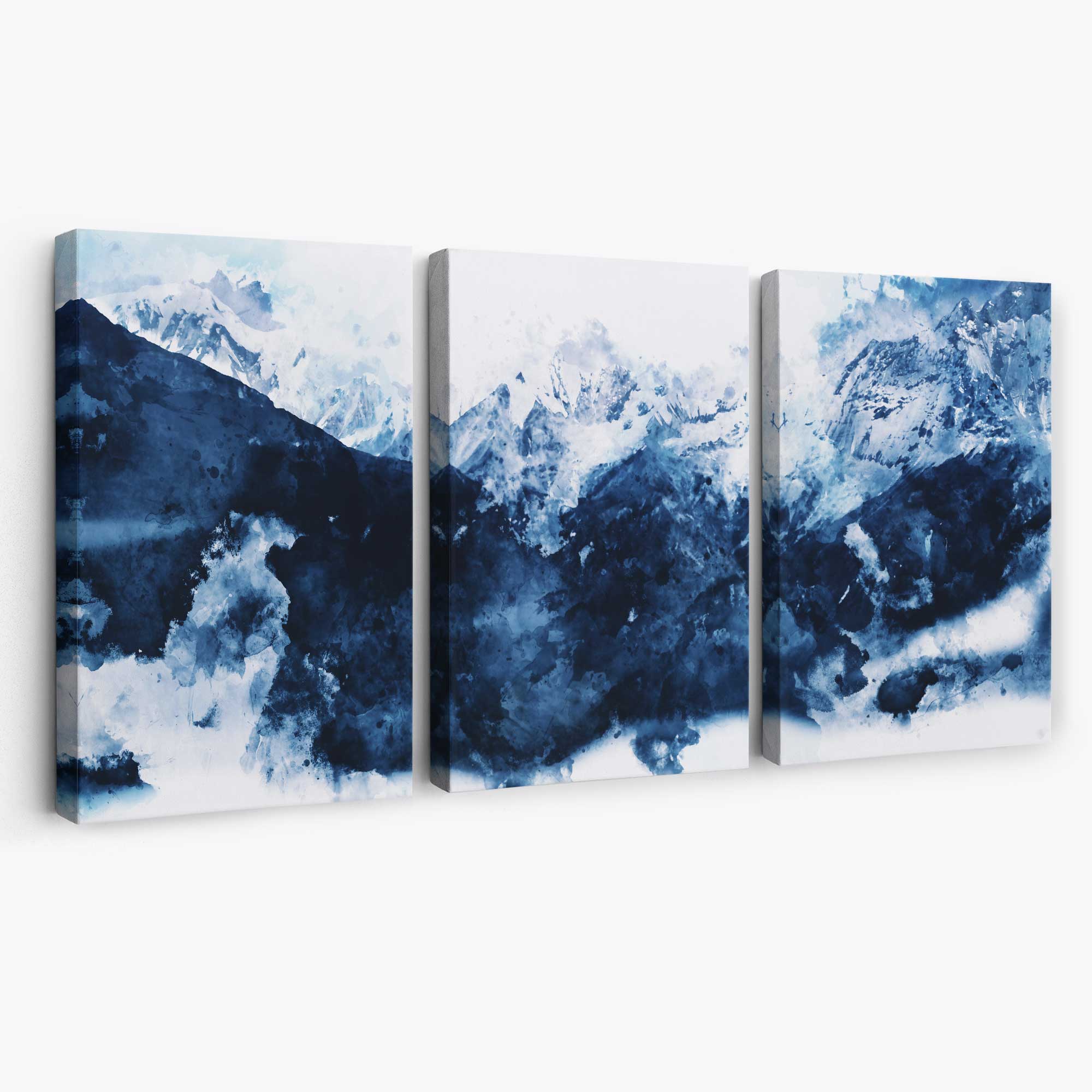 Abstract Navy Blue Mountains Set of 3 Canvas Art Prints | Artze Wall Art