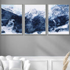 Set of 3 Abstract Art Prints of Paintings Navy Blue Mountains