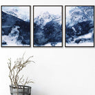 Set of 3 Abstract Art Prints of Paintings Navy Blue Mountains