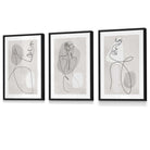 Minimal Female Line Art Grey & Beige Wall Art Set of 3 Framed | Artze Wall Art UK