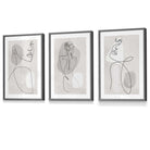 Minimal Female Line Art Grey & Beige Wall Art Set of 3 Framed | Artze Wall Art UK