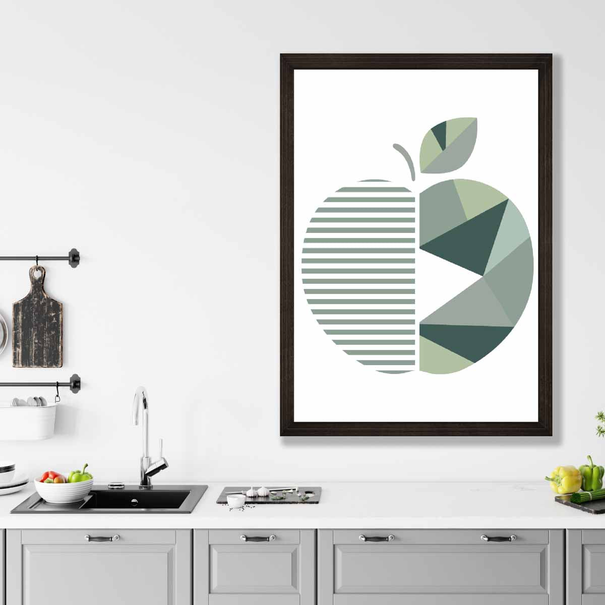 Geometric Fruit Poster of Apple in Sage green