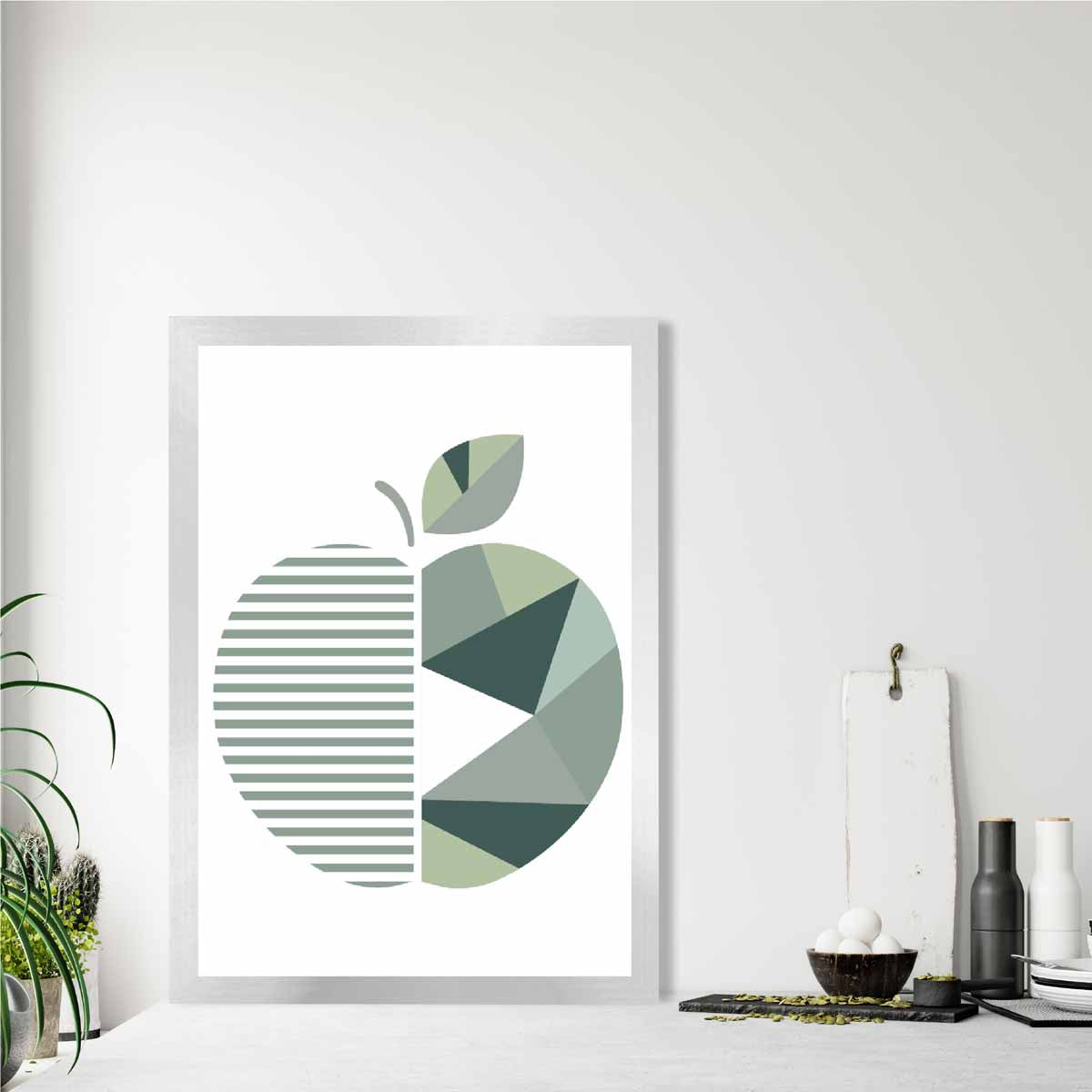 Geometric Fruit Poster of Apple in Sage green