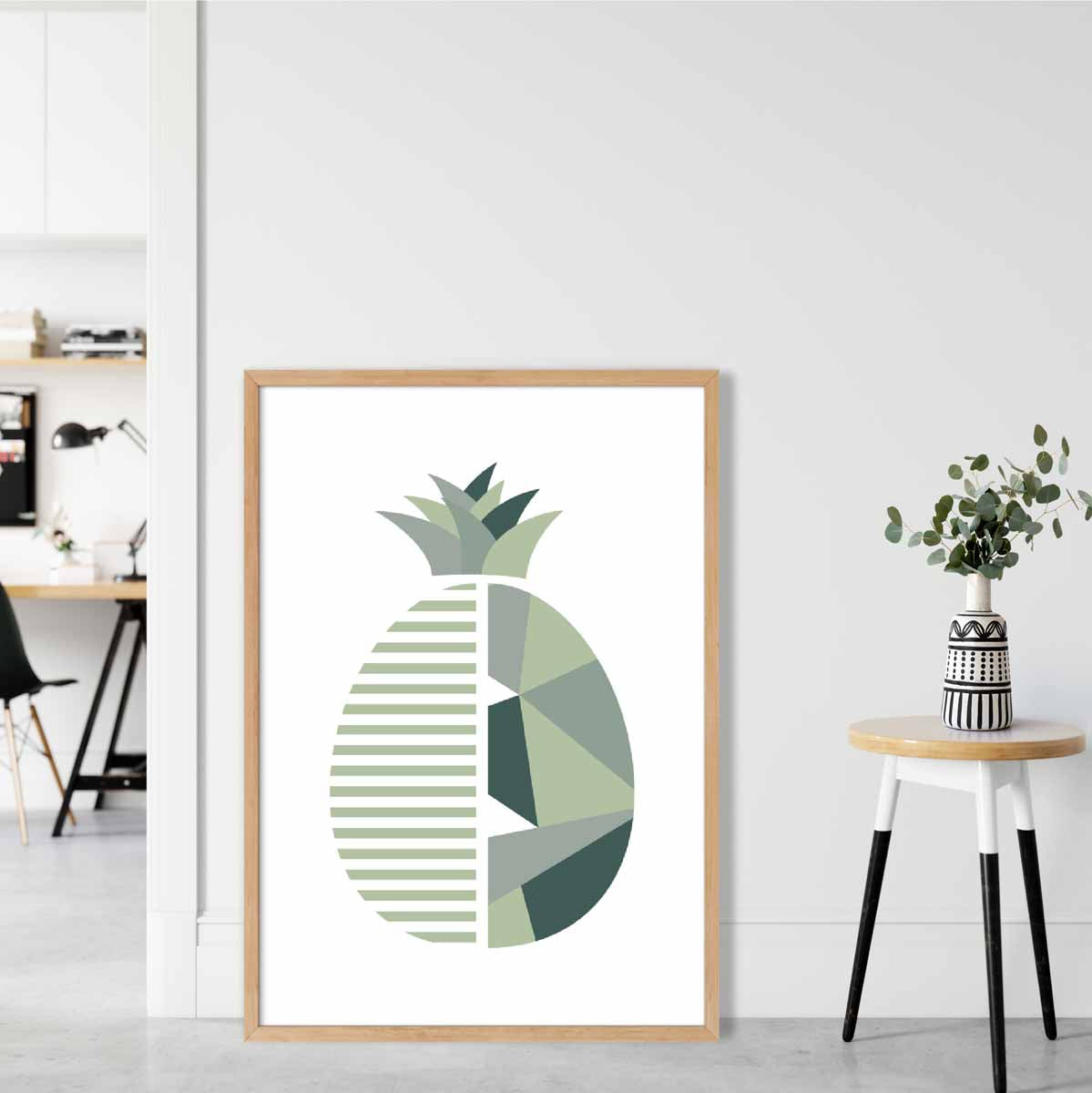 Geometric Fruit Poster of Pineapple in Sage green