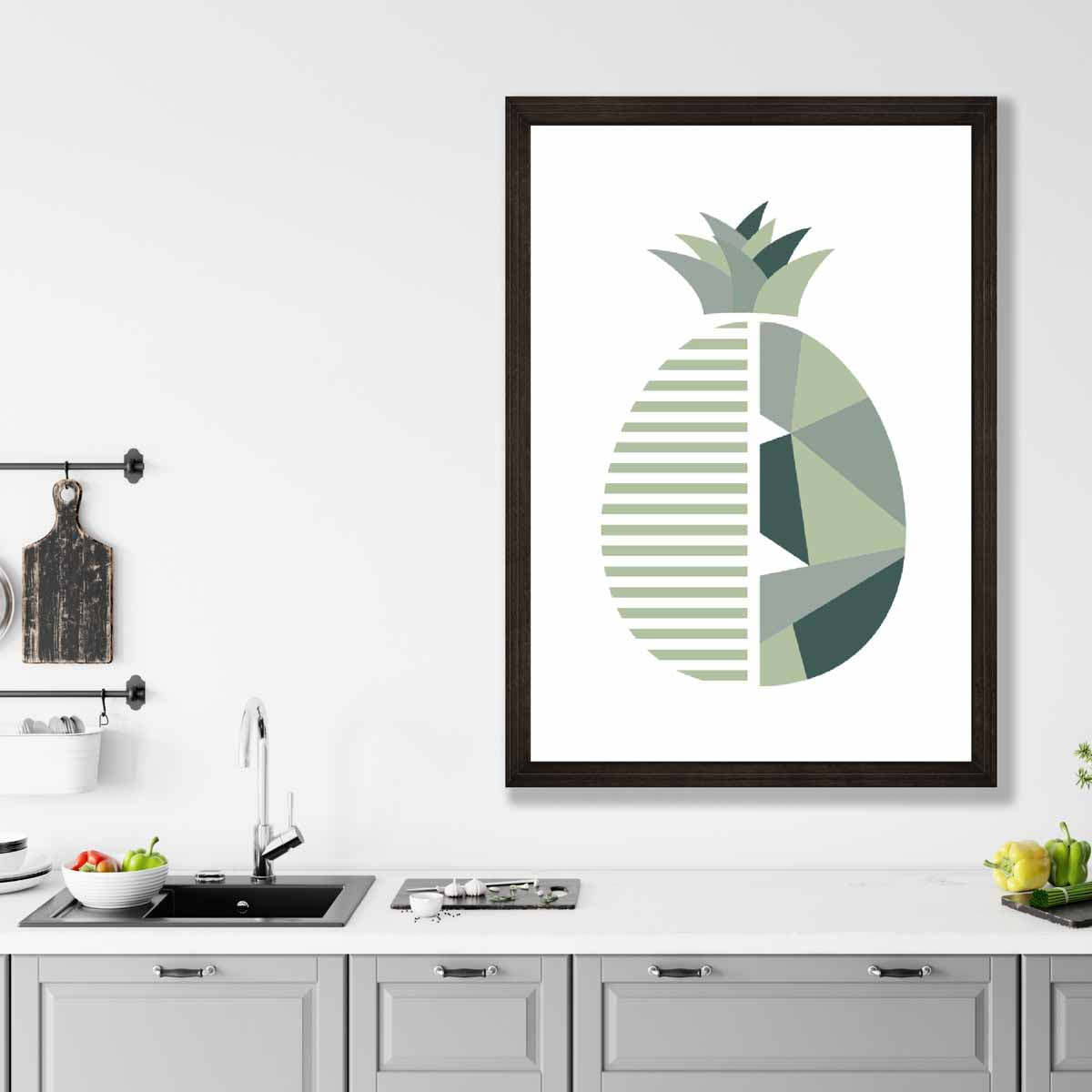 Geometric Fruit Poster of Pineapple in Sage green