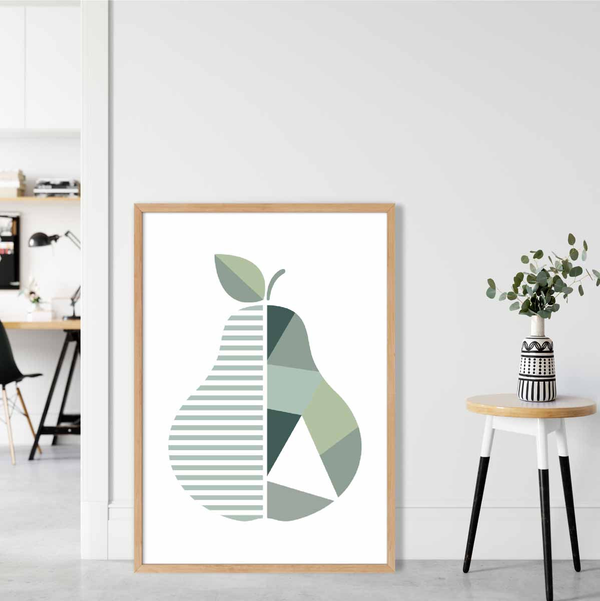 Geometric Fruit Poster of Pear in Sage green