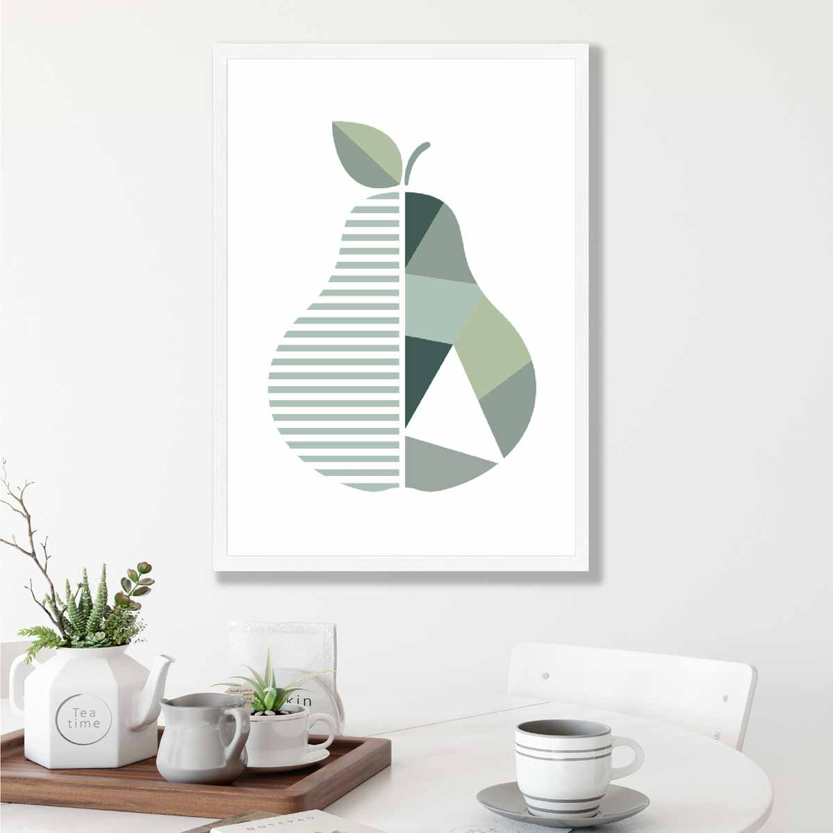 Geometric Fruit Poster of Pear in Sage green