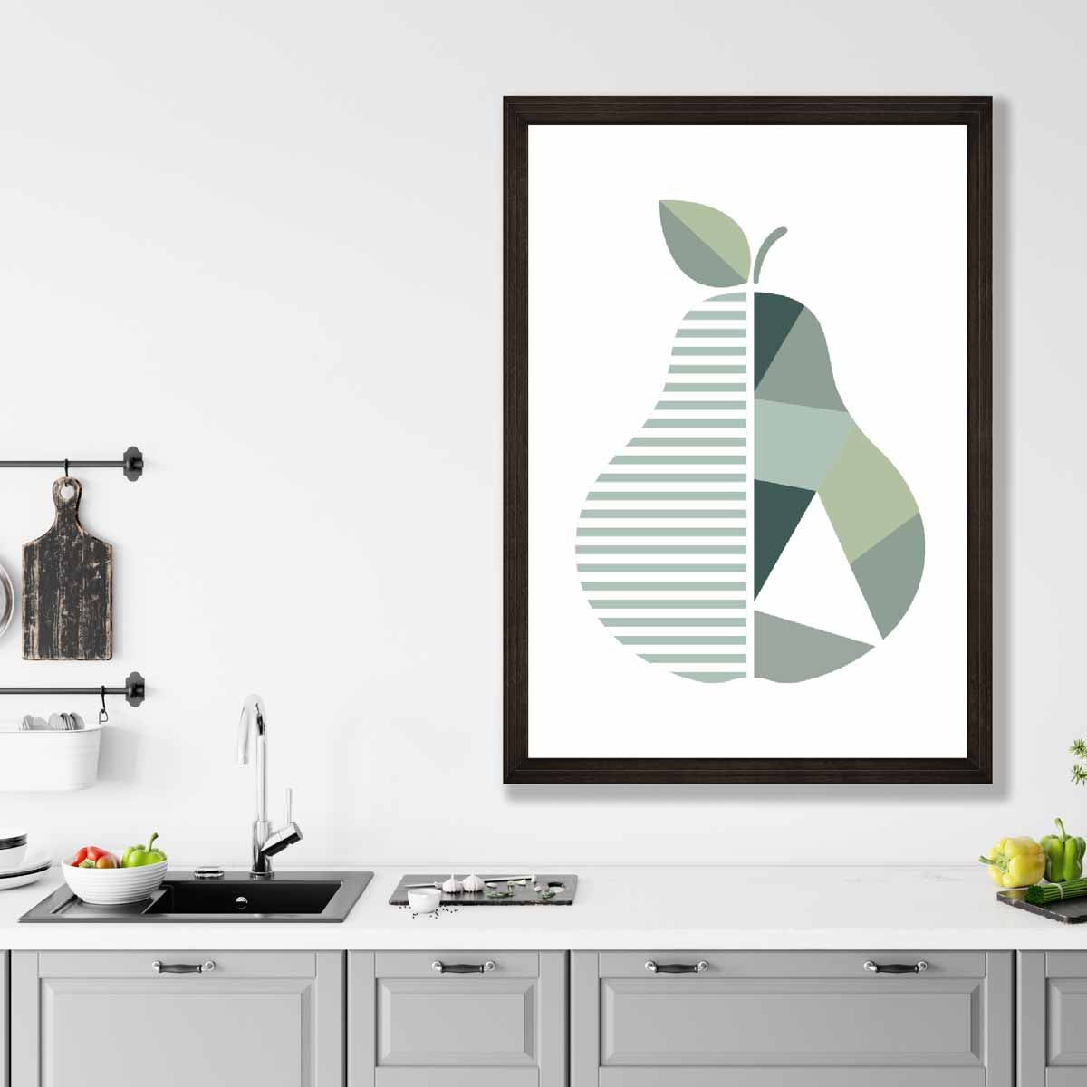 Geometric Fruit Poster of Pear in Sage green