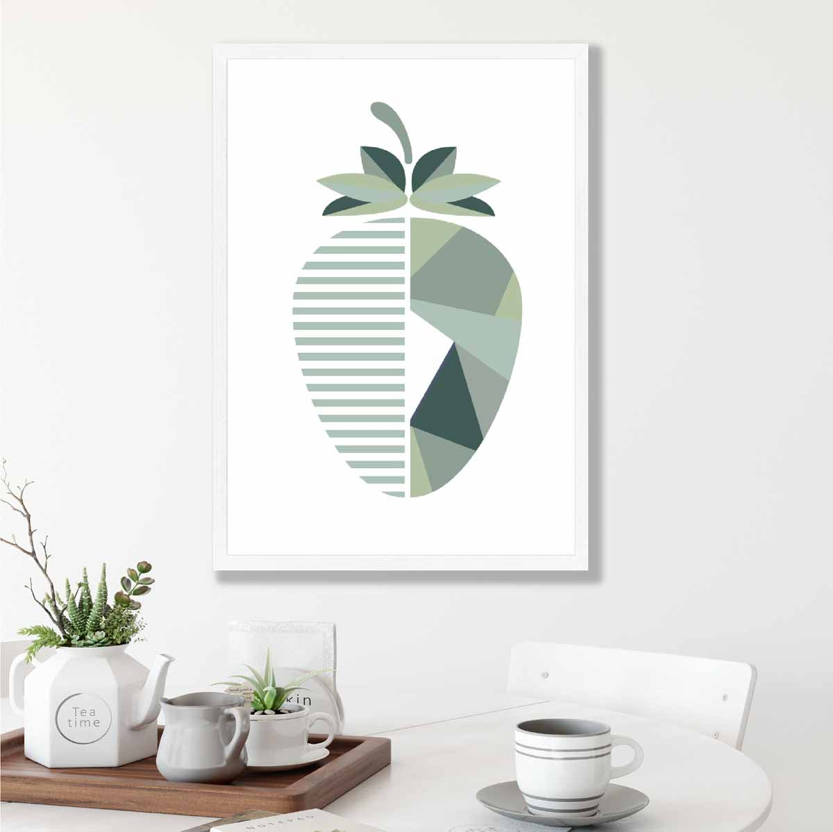 Geometric Fruit Poster of Strawberry in Sage green