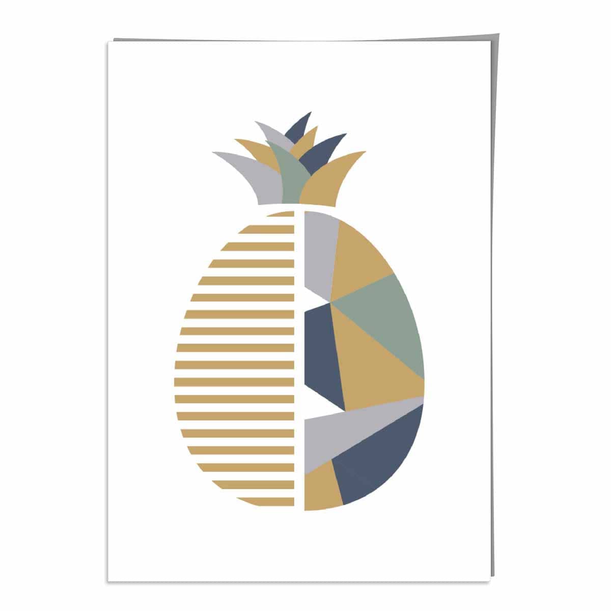 Geometric Fruit Poster of a Pineapple in Sage Green Blue Yellow
