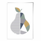 Geometric Fruit Poster of a Pear in Sage Green Blue Yellow