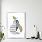 Geometric Fruit Poster of a Pear in Sage Green Blue Yellow