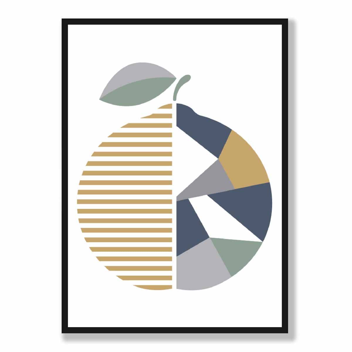 Geometric Fruit Poster of Orange in Sage green Blue Yellow