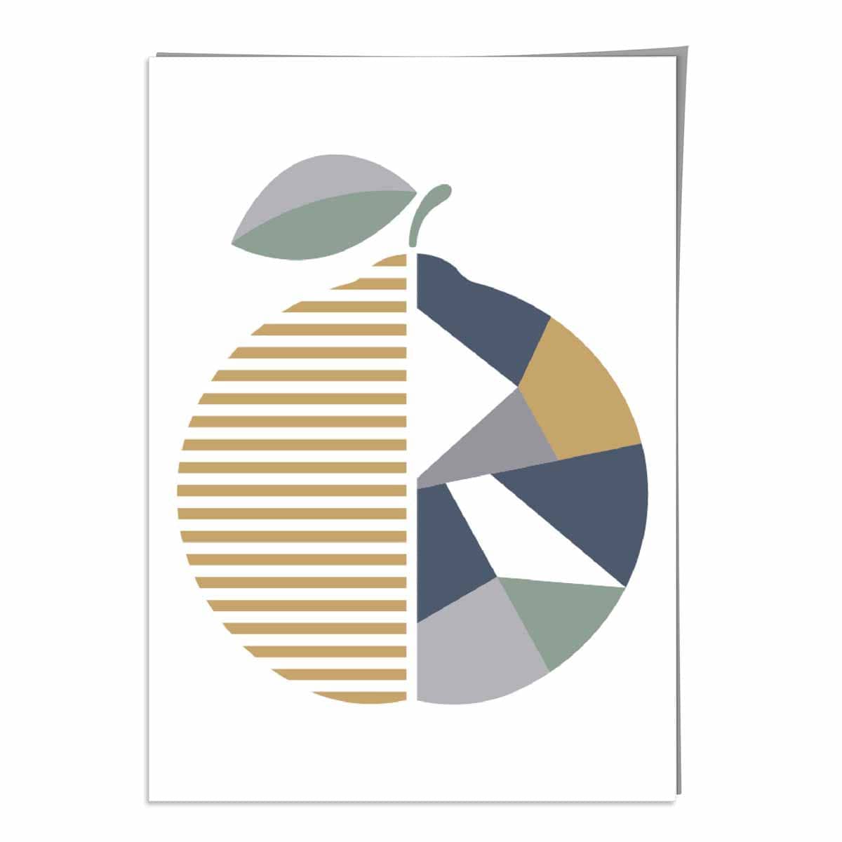 Geometric Fruit Poster of Orange in Sage green Blue Yellow