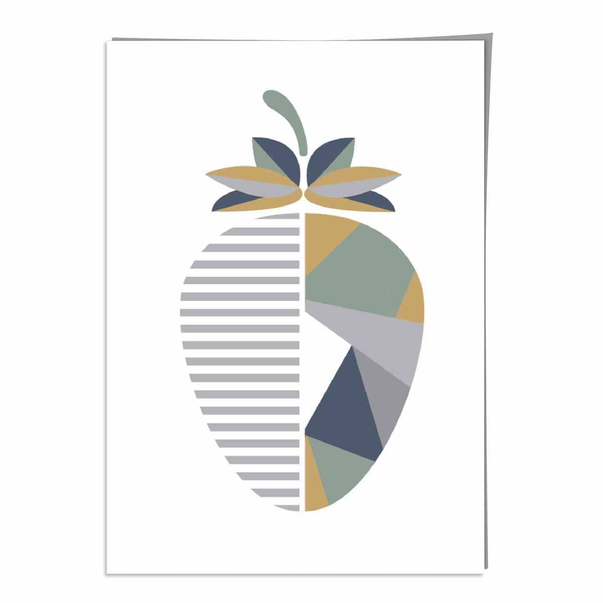 Geometric Fruit Poster of Strawberry in Sage green Blue Yellow
