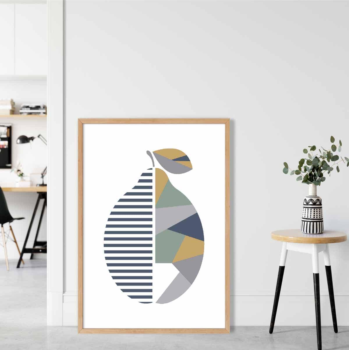 Geometric Fruit Poster of Lemon in Sage green Blue Yellow