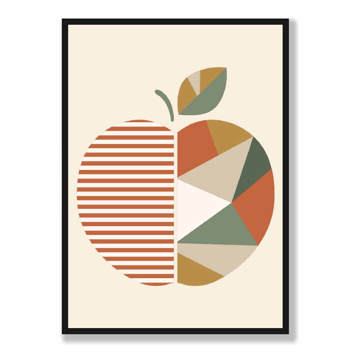 Geometric Fruit Poster of an Apple in Green Orange Yellow