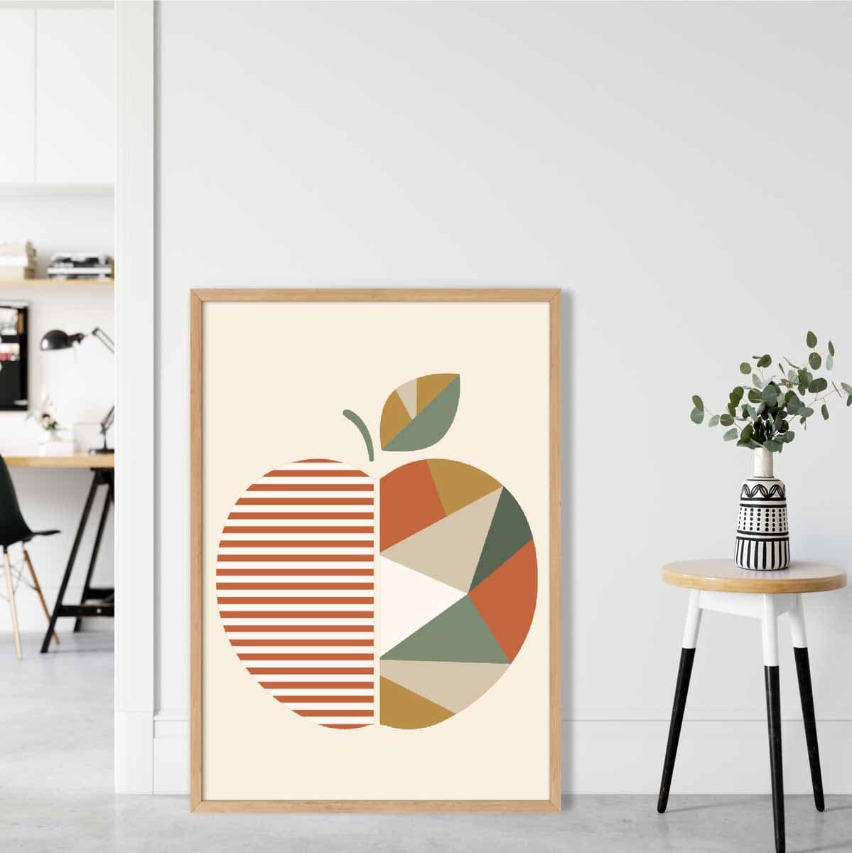 Geometric Fruit Poster of an Apple in Green Orange Yellow
