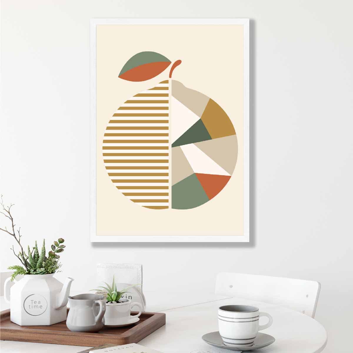 Geometric Fruit Poster of an Orange in Green Orange Yellow