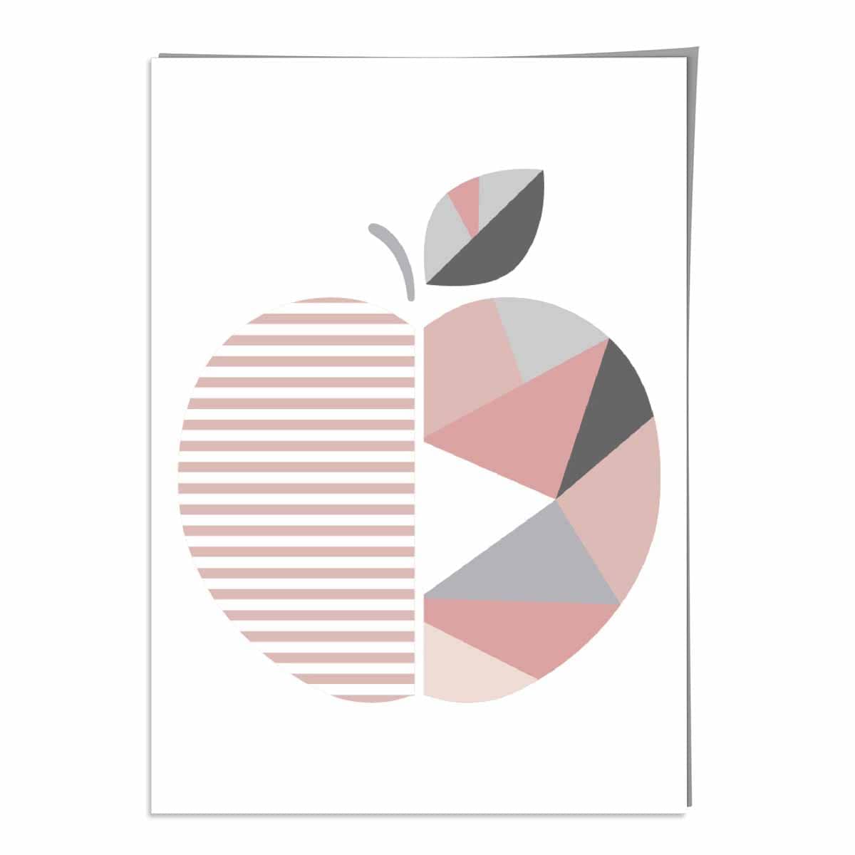 Geometric Fruit Poster of Apple in Blush Pink and Grey