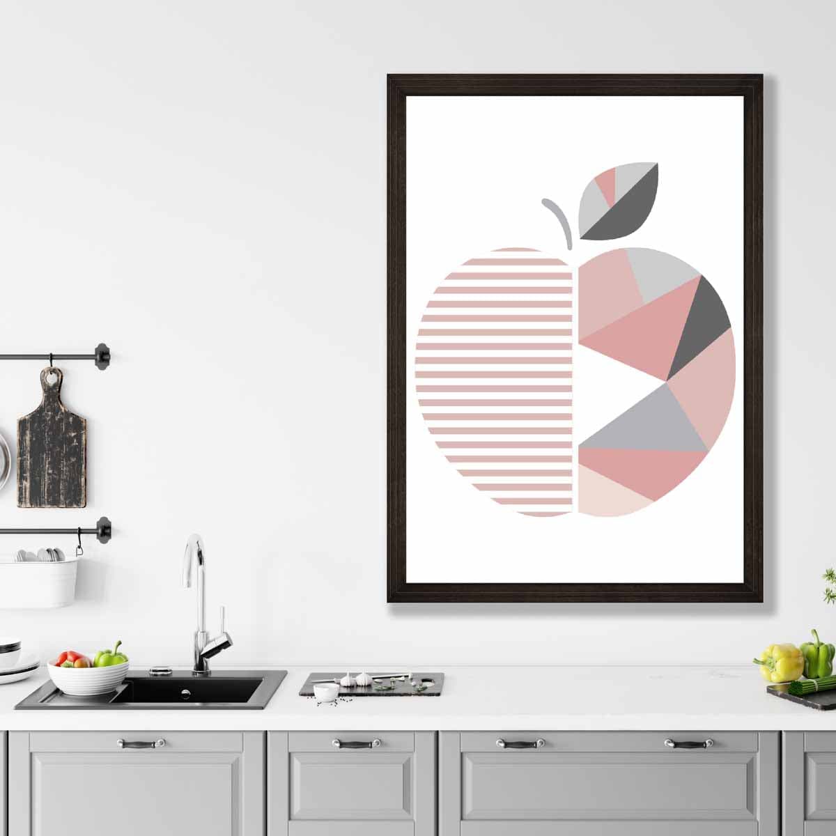 Geometric Fruit Poster of Apple in Blush Pink and Grey