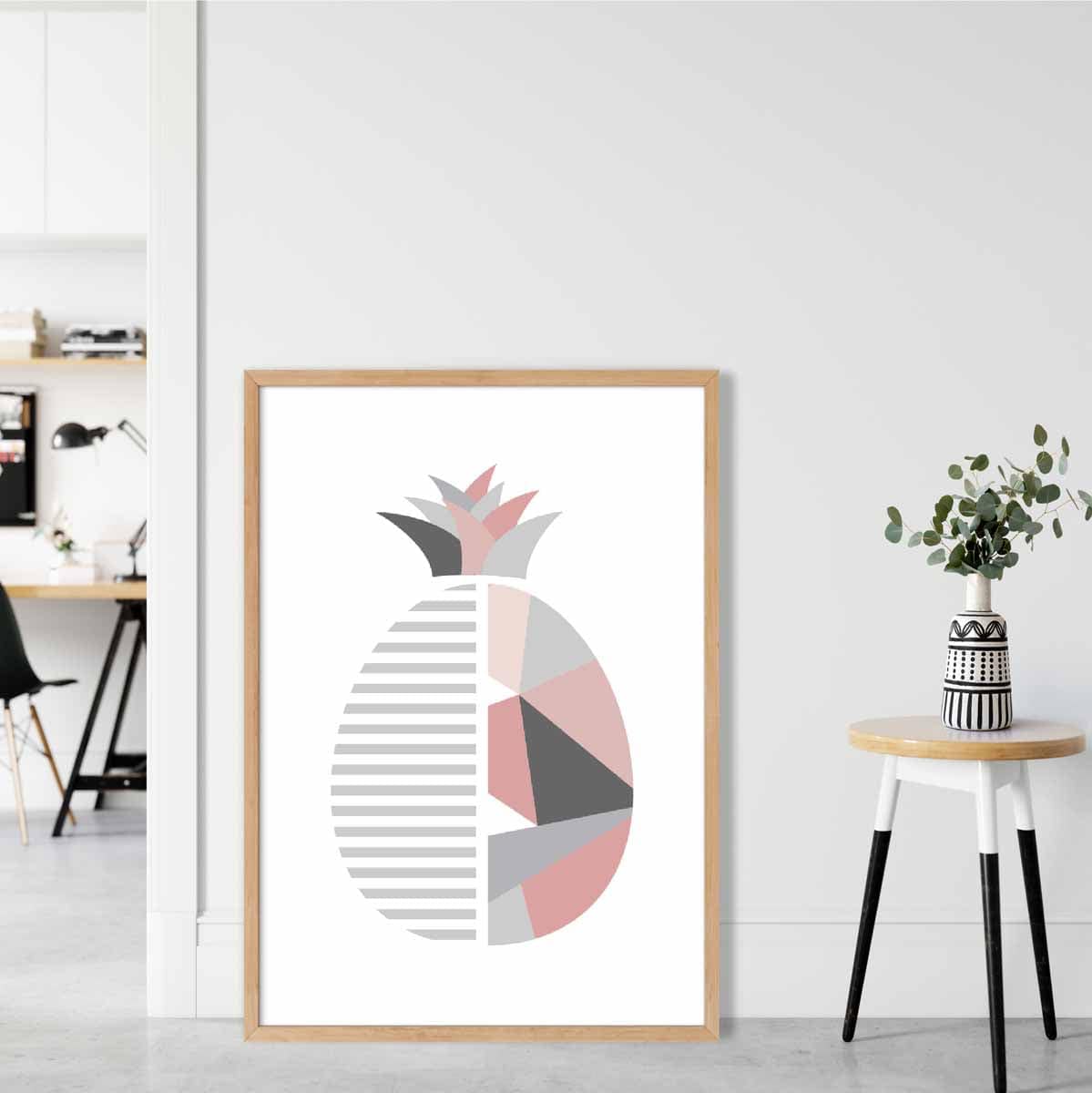 Geometric Fruit Poster of a Pineapple in Blush Pink and Grey