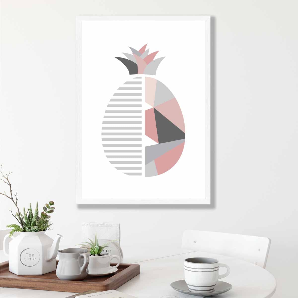 Geometric Fruit Poster of a Pineapple in Blush Pink and Grey