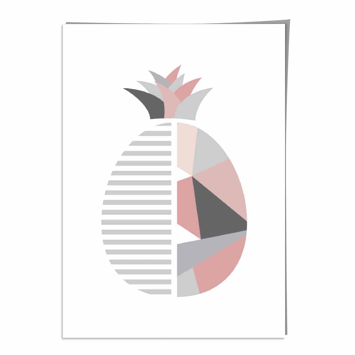 Geometric Fruit Poster of a Pineapple in Blush Pink and Grey