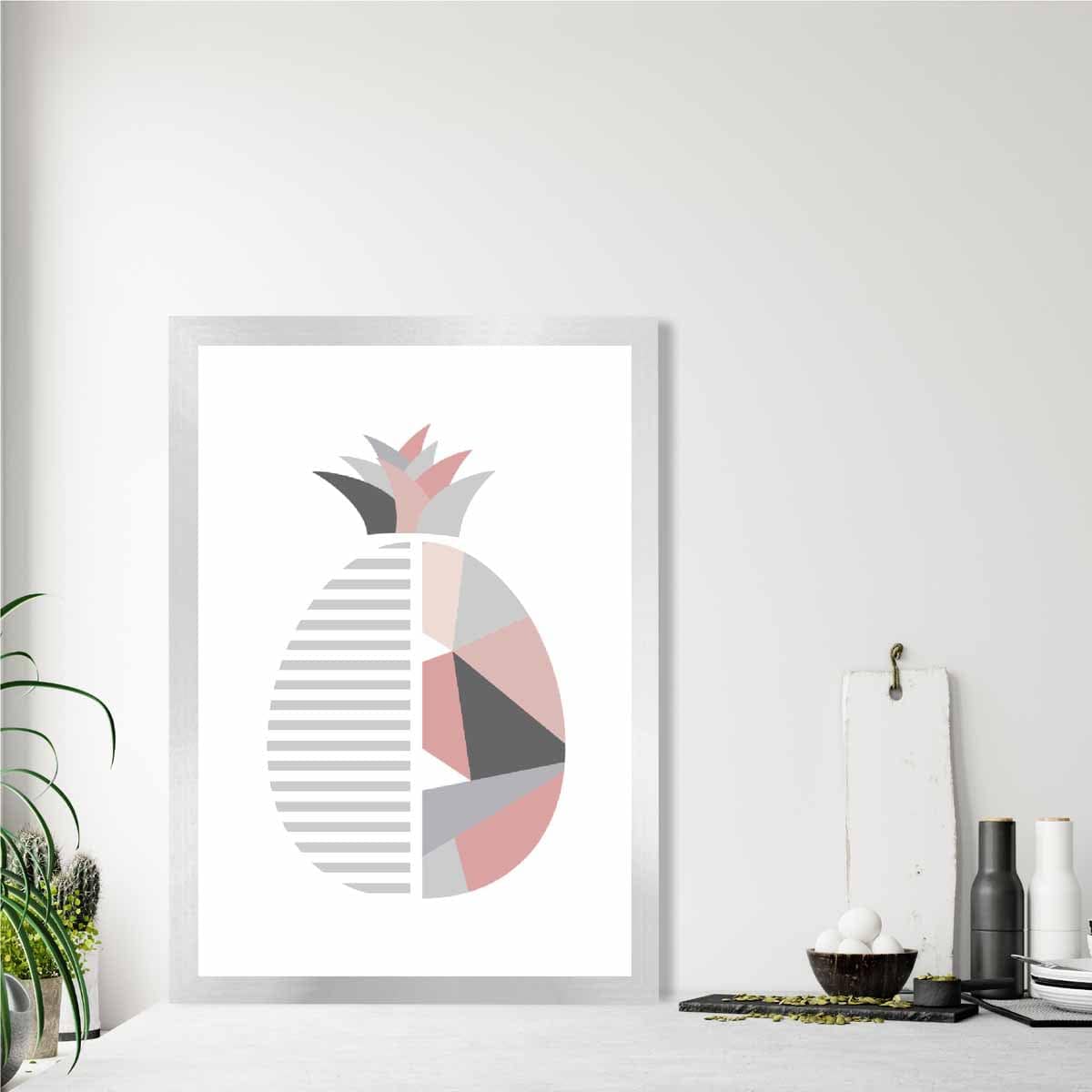 Geometric Fruit Poster of a Pineapple in Blush Pink and Grey