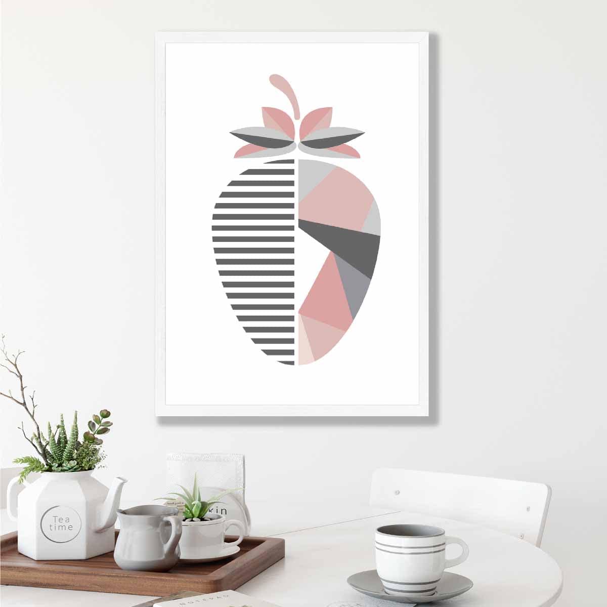 Geometric Fruit Poster of a Strawberry in Blush Pink and Grey