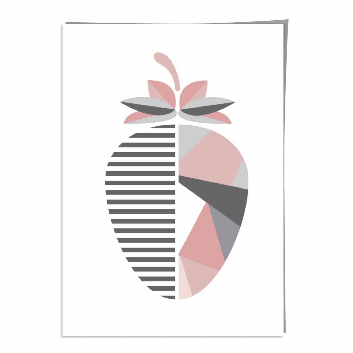 Geometric Fruit Poster of a Strawberry in Blush Pink and Grey