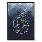Geometric Fruit Poster Line Art of a Pear on Navy Palms